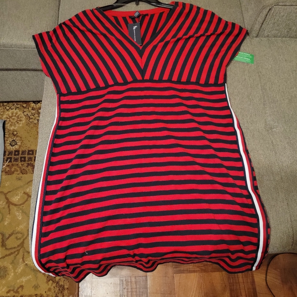 Tommy Hilfiger Red and Black Midi Dress New